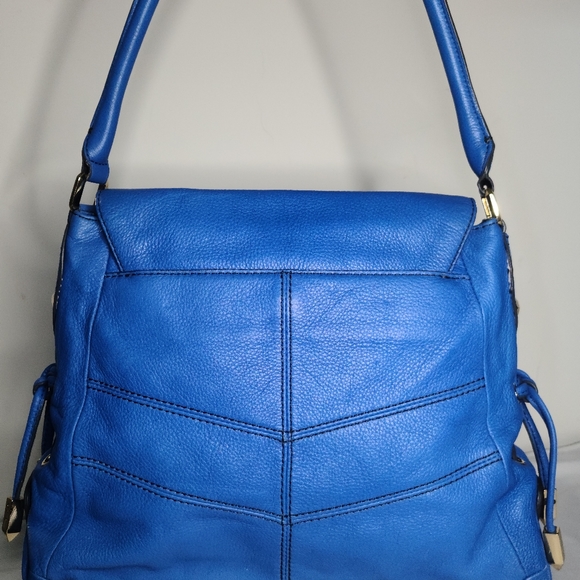 Anthropologie orYany Large Blue Leather Turn Lock Shoulder Bag - Picture 4 of 10